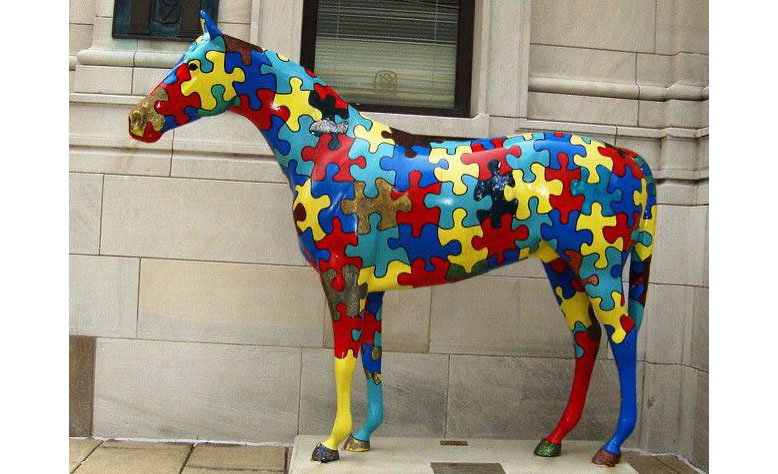 Autism wareness horse statue