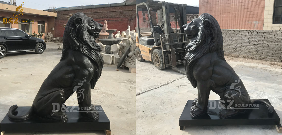 Bronze-outdoor garden life size half sitting lion statue for sale