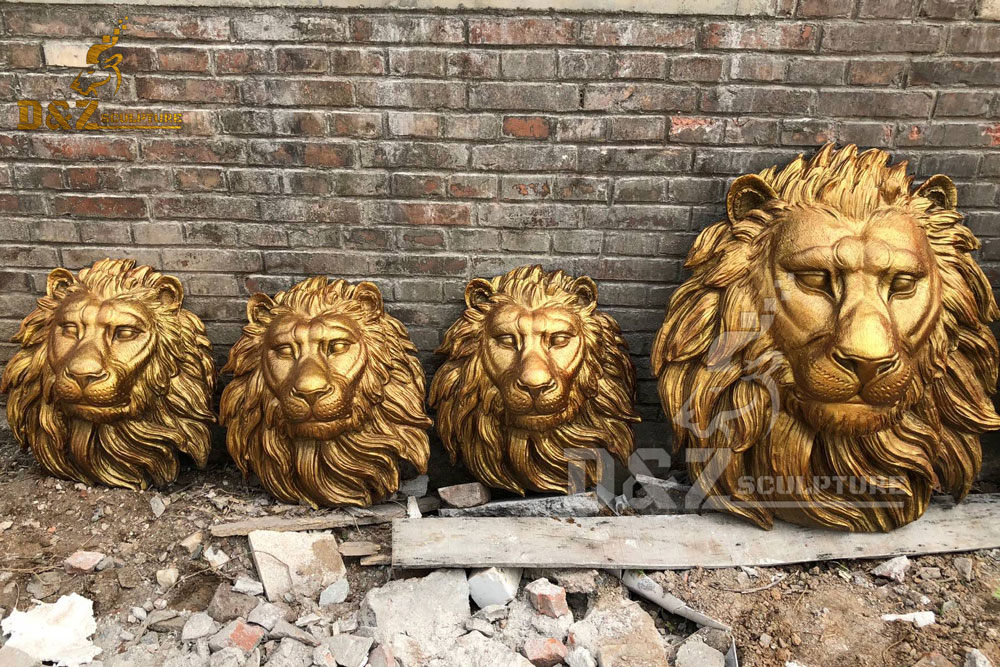 Gold color casting bronze life size lion head statues for sale indoor decor