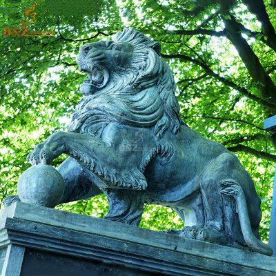 Patina surface standing lion bronze decor metal sculpture