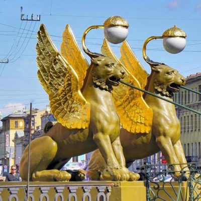 Amazing artwork metal hot sale winged lion lighting statue for sale DZL-D601