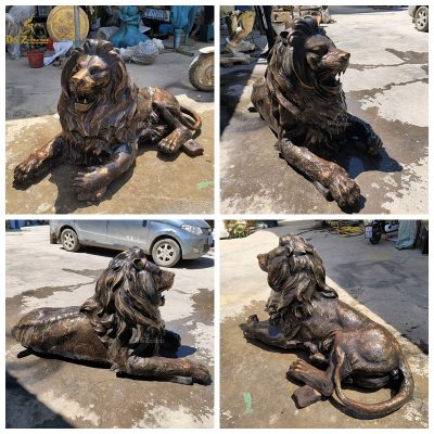 Chinese factory professional custom artwork life size bronze pair lion statue DZL-D592