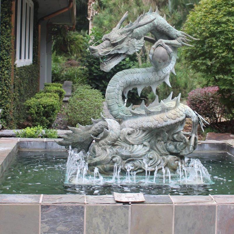 Large size hand made bronze casting restuarant use best artwork dragon sculpture water fountain